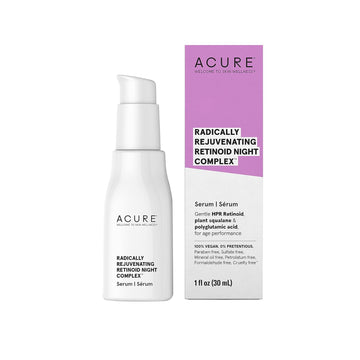 Acure Radically Rejuvenating Retinoid Overnight Complex, Moisturizer Night Treatment, Fight Wrinkles & Anti-Aging Support With Plant Squalane, Polyglutamic Acid & Hyaluronic Acid 100% Vegan -1.7 Fl Oz