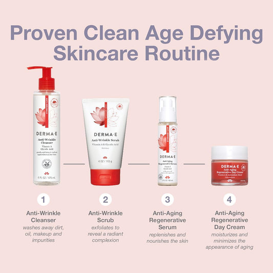 Derma E Anti-Wrinkle Scrub – Anti-Aging Face Wash With Glycolic Acid And Vitamin A – Cleansing And Exfoliating Treatment Removes Makeup, Oil And Impurities, 4 Oz