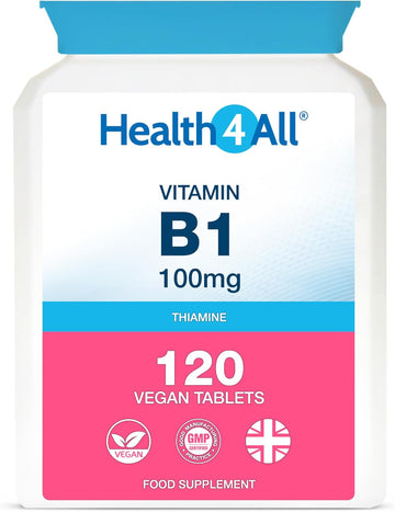 Health4All Vitamin B1 Thiamine 100Mg, 120 Tablets 4 Months Supply, Easy To Swallow Thiamine High Strength Supplement For Heart Health, Nervous System And Metabolism, Vegan | Made In The Uk