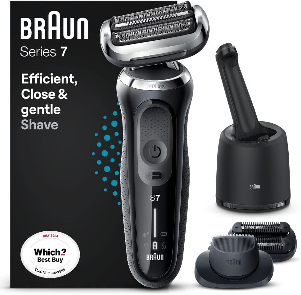 Braun Series 7 Electric Shaver For Men, Wet & Dry Shave, Waterproof Foil Shaver With Beard Trimmer & Clean & Charge Smartcare Center, Engineered In Germany, Gold, 72-C1200Cc