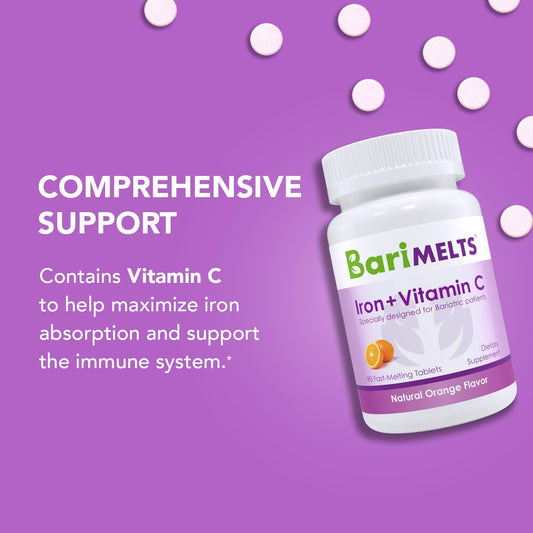 BariMelts Iron Supplement with Vitamin C - 1 Month Supply (90 Fast-Dissolving Tablets) - Post-Op Bariatric Vitamins