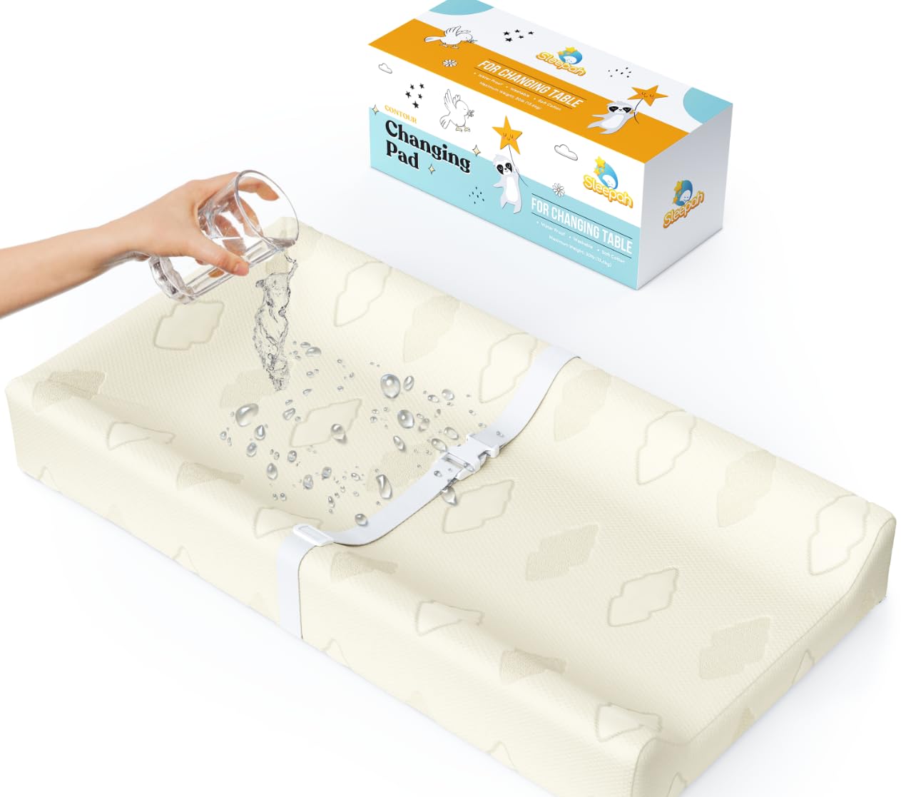Cotton Baby Changing Pad Waterproof Liner Contoured Diaper Change Pad For Dresser By Sleepah – Breathable & Washable Cover – Three-Sided With Certipur Certified Foam