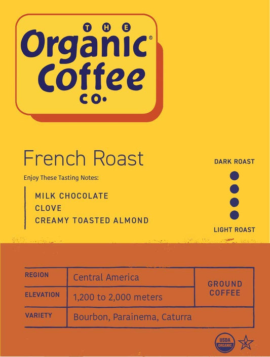 The Organic Coffee Co. Ground Coffee - French Roast (12oz Bag), Dark Roast, USDA Organic