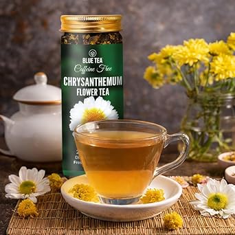 Blue Tea - Chrysanthemum Flower Tea Loose Leaf - 1.40 Oz (Pack Of 2) |Super Anti-Oxidant | Cooling And Refreshing Floral Fragrance | Herbal Tea- Caffeine Free - Non-Gmo | Pet Jar Packaging