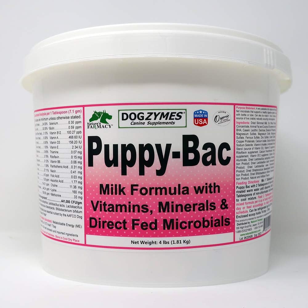 Dogzymes Puppy-Bac Milk Replacer formulated with The Proper ratios of Protein, Fat and nutrients for Growing Puppies (4 Pound) : Pet Supplies