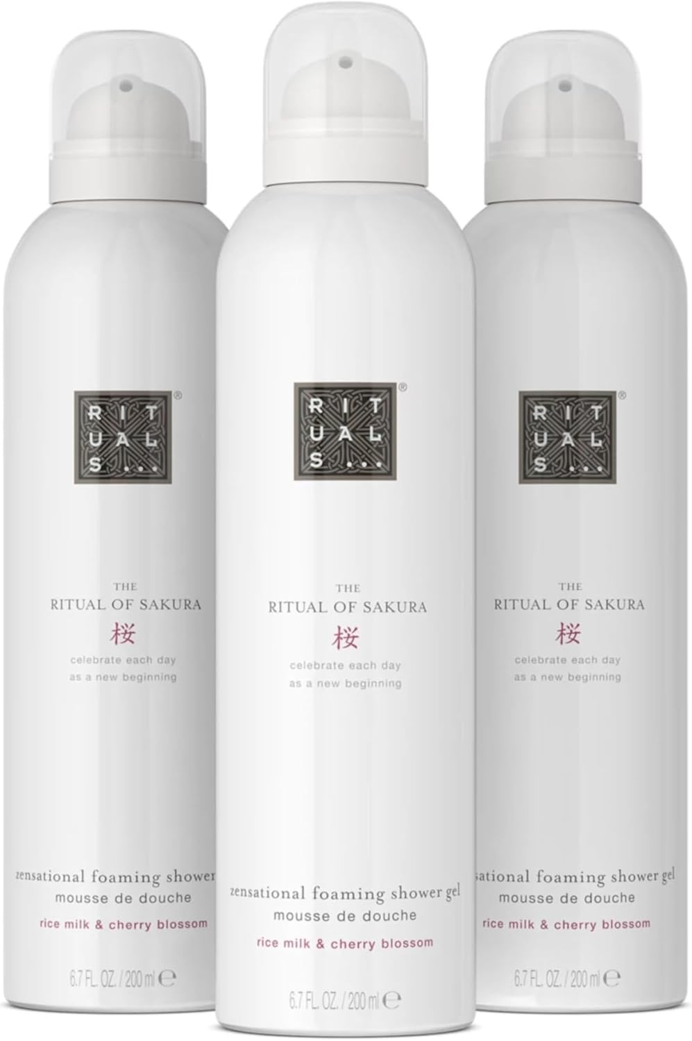Rituals Shower Foam The Ritual Of Sakura, Value Pack - Gel With Cherry Blossom And Rice Milk, Sensational Foaming Gel - 3 X 200Ml