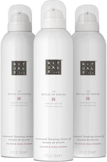 Rituals Shower Foam The Ritual Of Sakura, Value Pack - Gel With Cherry Blossom And Rice Milk, Sensational Foaming Gel - 3 X 200Ml