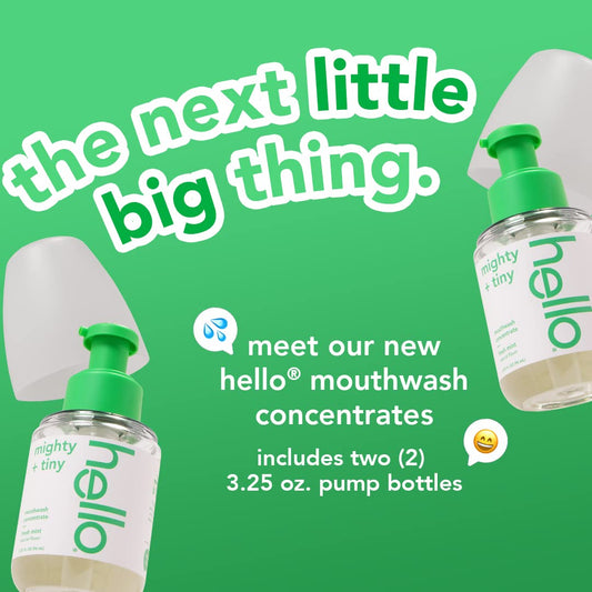 Hello Fresh Mint Mouthwash Concentrate, Alcohol Free for Bad Breath, Travel Size Mouthwash Made with Coconut Oil and Tea Tree Oil, Helps Freshen Breath, 2 Pack, 3.25 Oz Pump Bottles
