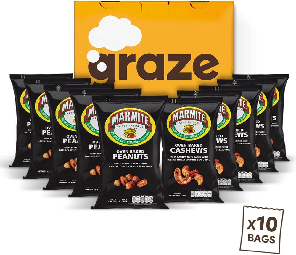 Graze - Healthy Snacks- Multipack Of Marmite Nuts- 10 Bags Mixed Bundle