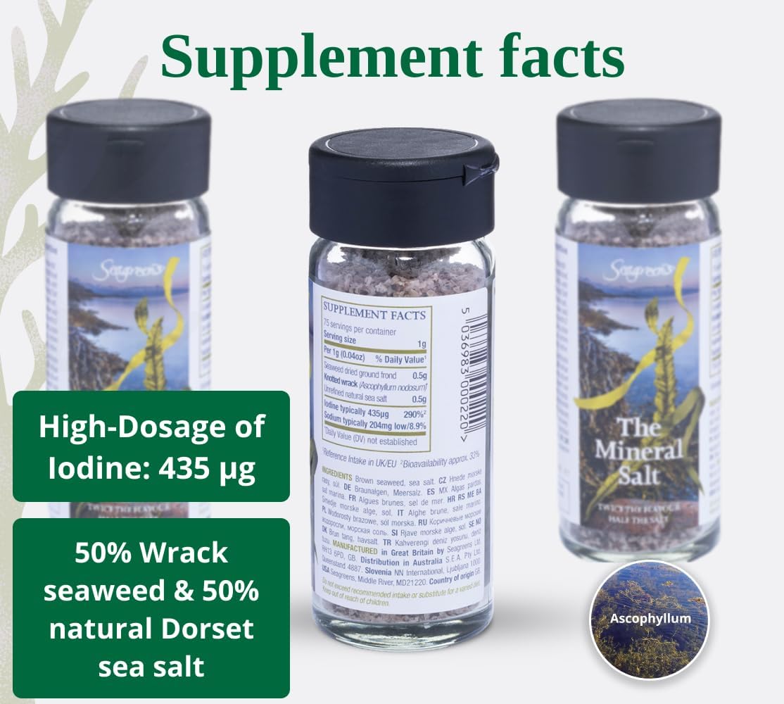 Seagreens Seaweed & Mineral Sea Salt, 75g, 1-6 Months Supply, Salt Alternative for Cooking, Soups, Salads : Amazon.co.uk: Grocery