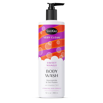 ShiKai Very Clean Body Wash (Sweet Mango, 12 oz) | Hydrating Gel Cleanser for Dry Skin | With Niacinamide, Oat Protein, Vitamins C & E