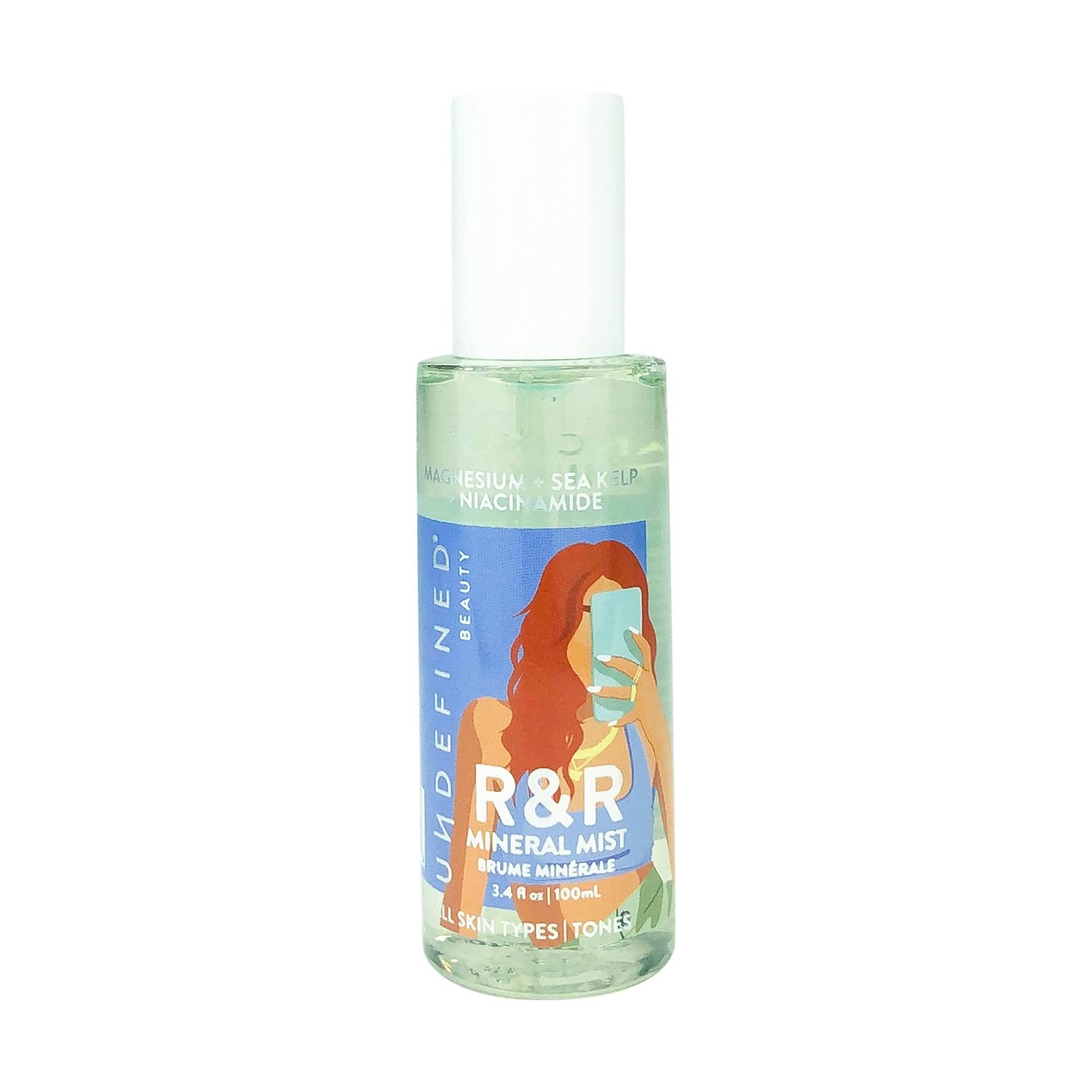 Undefined Beauty R&R Mineral Mist Liquid Hydrator Infused With Niacinamide, Sea Kelp, Tremella Mushroom, Fine Mist 3.4Oz