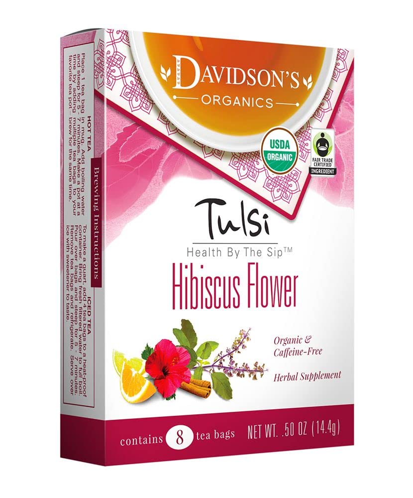 Davidson'S Organics, Tulsi Hibiscus Flower, 8-Count Tea Bags, Pack Of 12