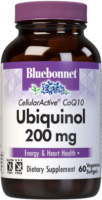 Bluebonnet Nutrition Active Coq10 Ubiquinol 200Mg Vegetarian Softgels, Heart & Cellular Health, Non Gmo, Gluten, Soy & Milk Free, White, 60 Count