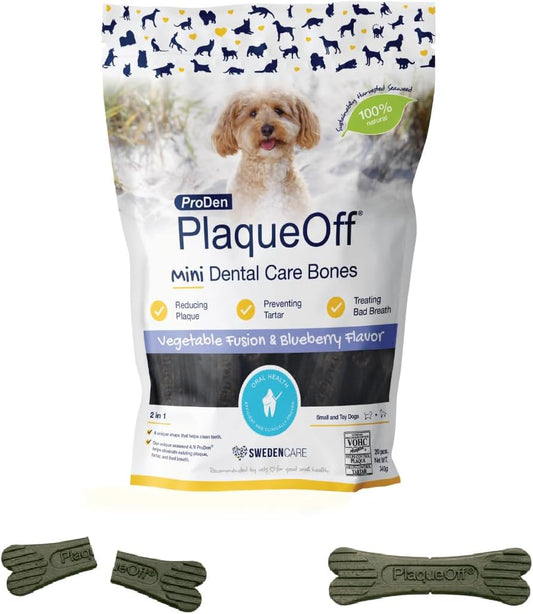 Swedencare UK ProDen PlaqueOff Mini Dental Bones Vegetable Fusion and Blueberry (Pack of 20 - 340 g) for Small and Toy Dogs?PDDCB7