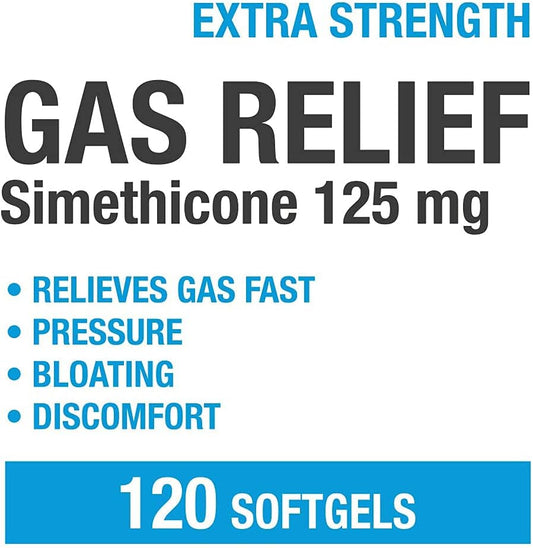 P Puregen Labs Extra Strength Gas Relief Softgels With Simethicone 125 Mg Relieve Pressure, Bloating And Painful Discomfort Compare To Gas-X And Phazyme -120 Count