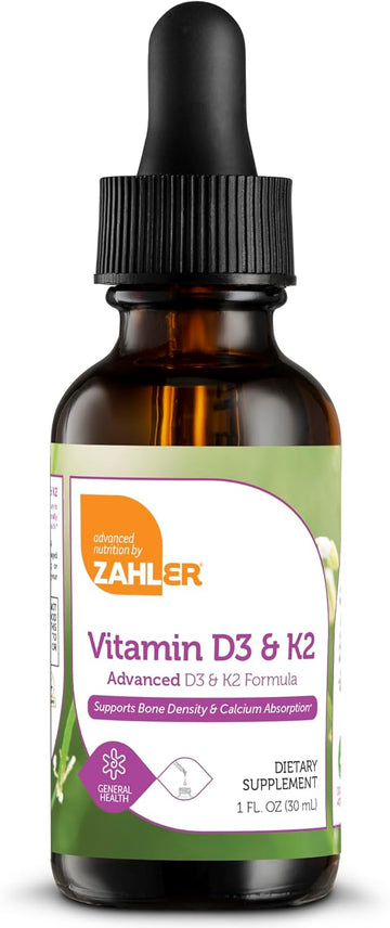 Zahler Vitamin D3 K2 Drops, Liquid D3 With K2, 1000Iu Of Vitamin D And 1000Mcg Of K2 Per Serving, Supports Bone Density And Calcium Absoprtion, 1Fl Oz