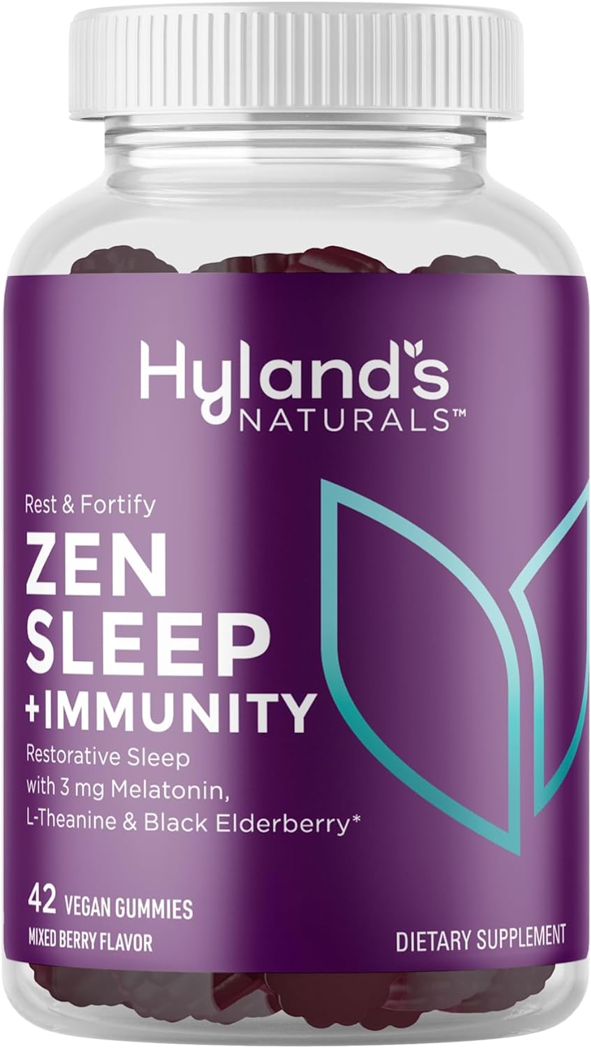 Hyland's Naturals Rest & Fortify Zen Sleep Aid + Immune Support - 42 Vegan Gummies - with Melatonin + L-Theanine for Sleep Support and Organic Black Elderberry, Vitamin C and Zinc for Immune Support