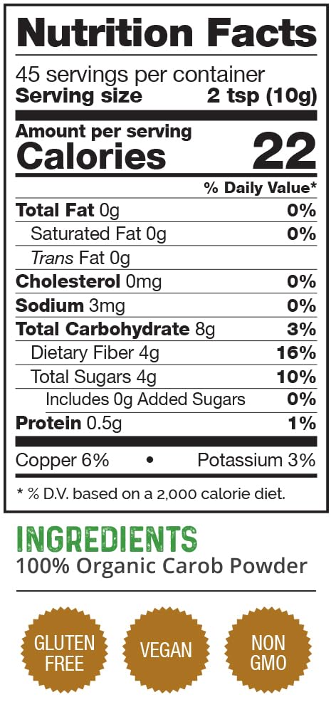 HerbaZest Carob Powder Organic - 16oz (454g) - Vegan & Gluten Free Superfood - Tasty Addition to Smoothies, Hot Beverages, Desserts, & More