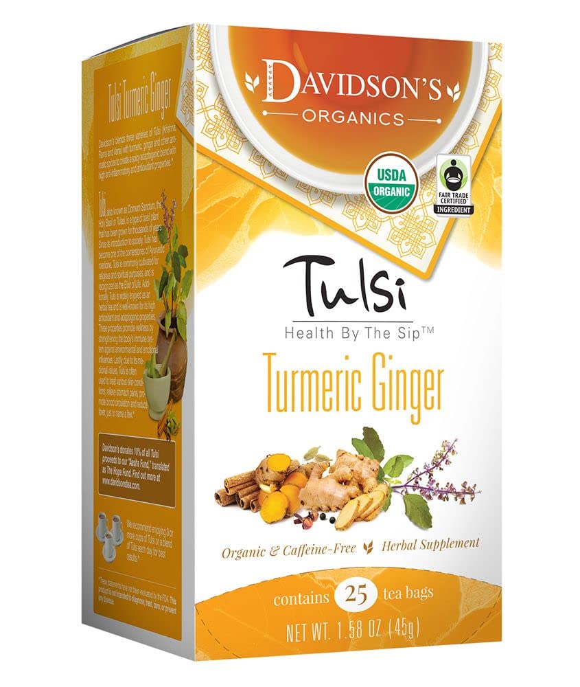 Davidson'S Organics, Tulsi Turmeric Ginger, 25-Count Tea Bags, Pack Of 6