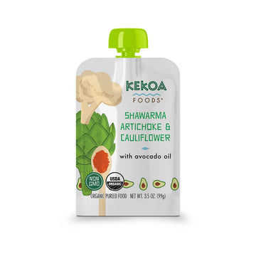 Kekoa Foods Shawarma, Artichoke & Cauliflower Baby Food Purée | 100% Usda Certified-Organic Vegetarian Squeeze Pouch | Organic, Non-Gmo, Gluten-Free, Vegan | Flavorful & Nutritious First Food For Babies | 3.5 Oz