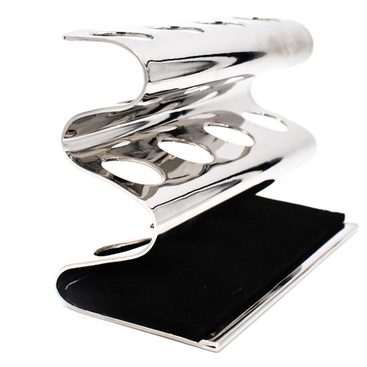 Parker Double Edge Razor Stand - Solid Brass With Mirror Chrome Finish -Holds 4 Razors - Parker Stand With Padded Base - Excellent Storage For Long Handled Double Edge Safety Razors