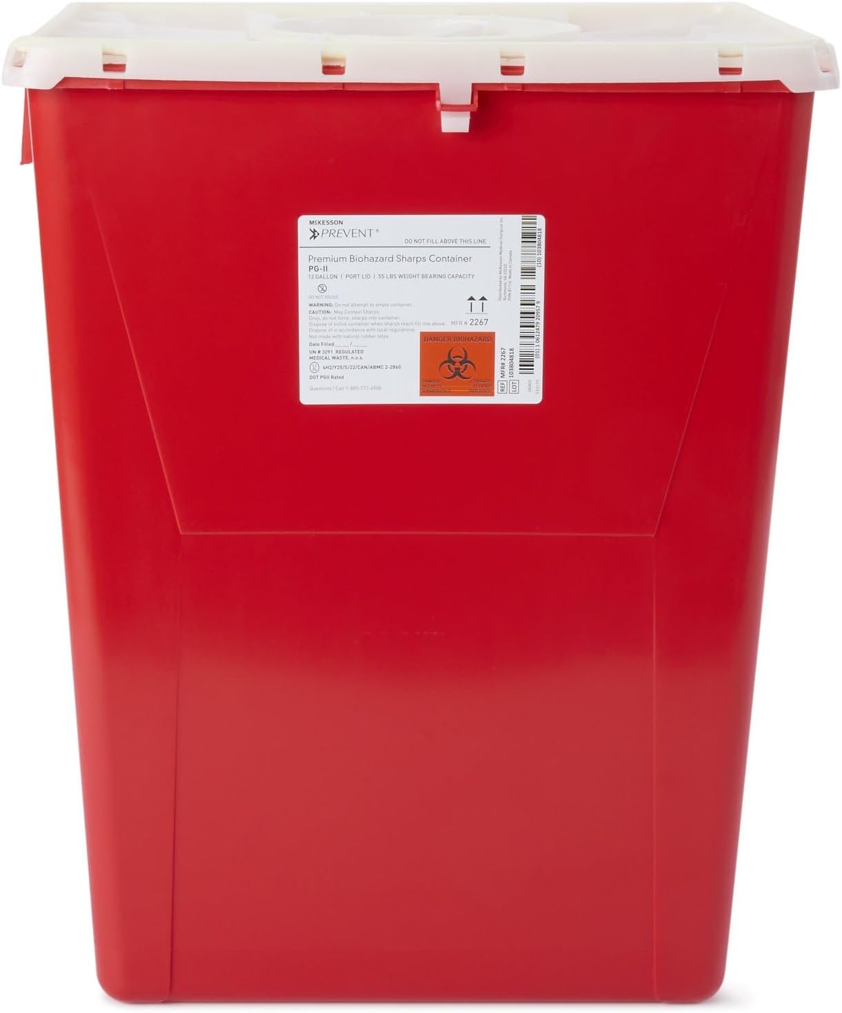 Mckesson Prevent Biohazard Sharps Container, Premium - Pg-Ii, Plastic, Vertical Entry, Rotating Lid - Red, 12 Gal, 13 In X 17 3/10 In X 20 4/5 In, 1 Count