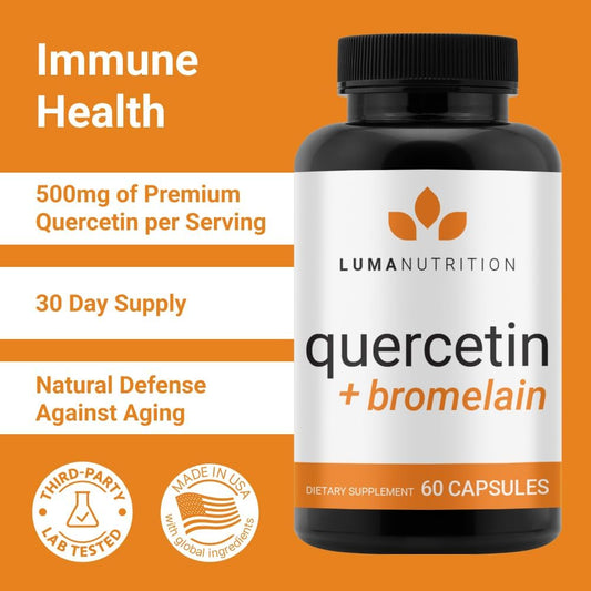 Luma Nutrition Quercetin 500Mg - Quercetin With Bromelain - Powerful Quercetin - Premium Bromelain - Antioxidant - Immune Support - 60 Capsules