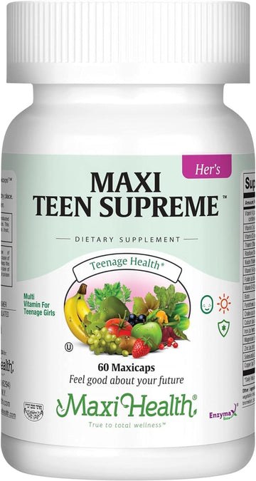 Maxi Health Teen Supreme Hers Vitamins For Teen Girls  Women'S Multivitamin For Energy, Immune Boost, Body & Brain Growth - Womens Multi Vitamins Including D3, Iron, Calcium, Digestive Enzyme