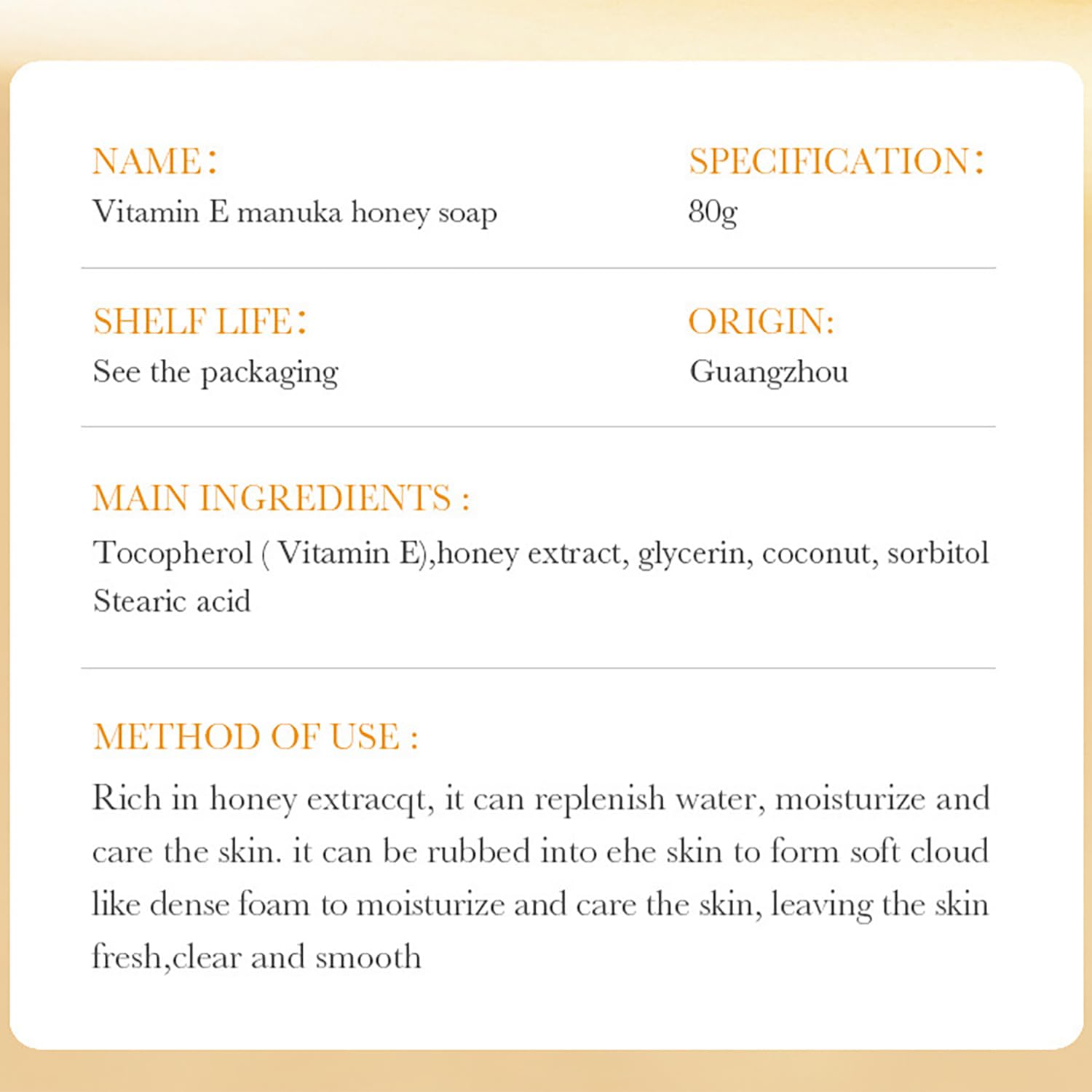 Bioaqua Vitamin E Manuka Honey Soap Deep Cleansing Foam Oil Control Nature Nourishing Smooth Moisturizing Skin 80G / 2.82Oz : Beauty & Personal Care