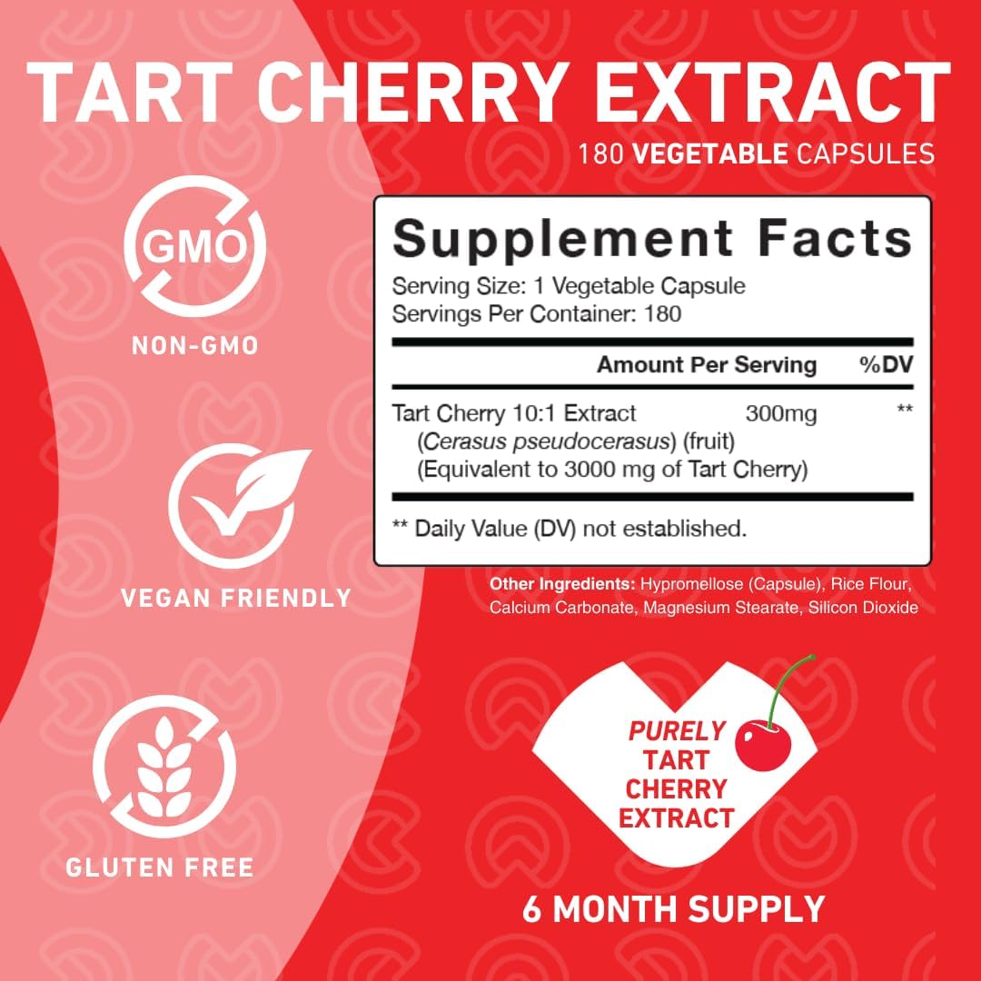 PUREFINITY Tart Cherry Capsules 3000mg Max Strength – Advanced Uric Acid Cleanse, Powerful Antioxidant with Joint Support – Non-GMO, Gluten Free, Vegan – 180 Capsules (6 Month Supply) : Health & Household