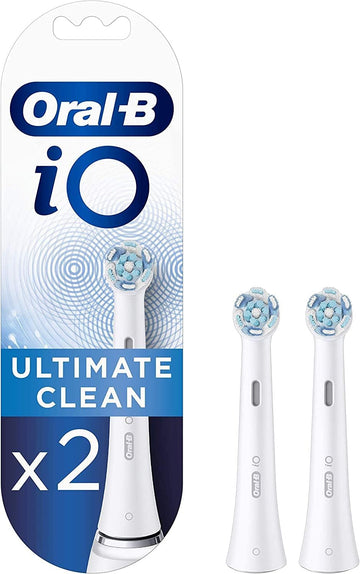 Oral-B Io Ultimate Clean Electric Toothbrush Head, Twisted & Angled Bristles For Deeper Plaque Removal, Pack Of 2 Toothbrush Heads, White