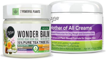 Puriya Tea Tree Oil Balm And Mother Of All Creams With Light Peppermint Scent Bundle Set, Plant Rich Wonder Balm, Moisturizing Cream For Dry, Itchy, And Sensitive Skin