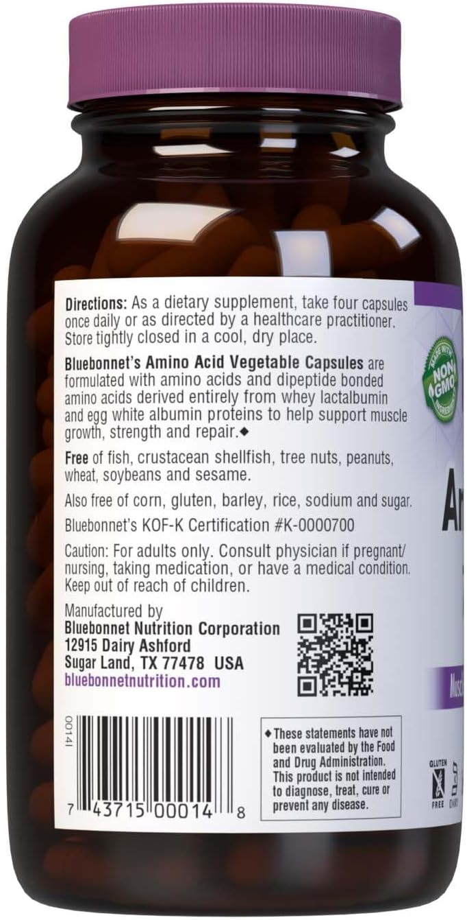 Bluebonnet Amino Acid 750 Mg Vitamin Capsules, White, 180 Count : Health & Household