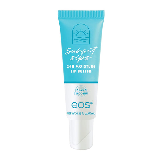 eos Sunset Sips Lip Butter Tube- Island Coconut, 24-Hour Moisture, Overnight Lip Mask, Lip Care Products, 0.35 fl oz
