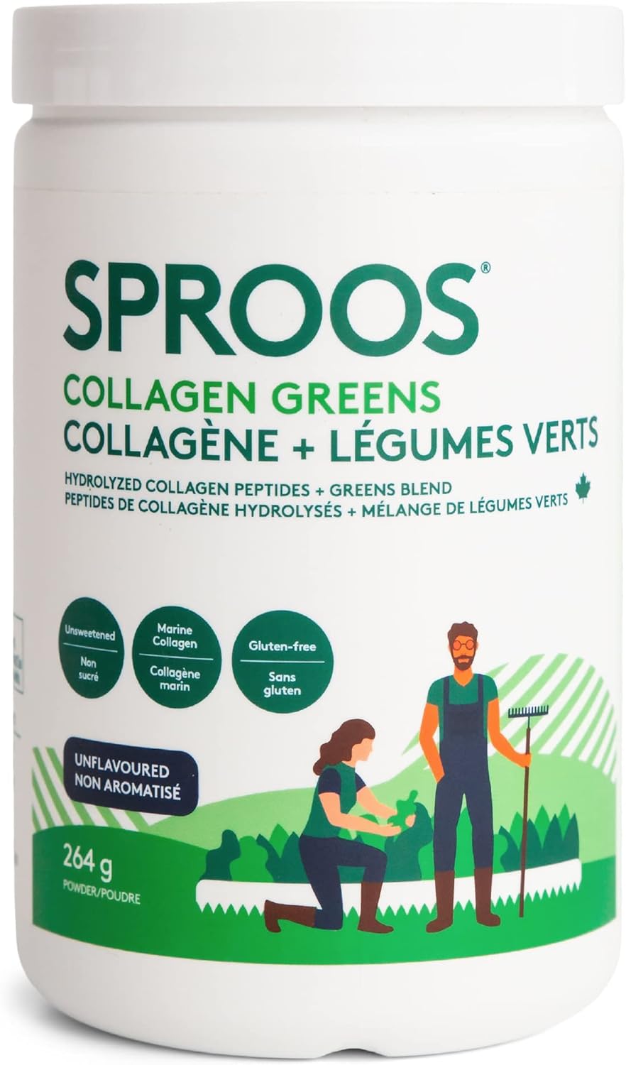 Sproos - Collagen Greens - Beverage Powder - Hydrolised Collagen Peptide, Greens Blend - Antioxidant And Enhanced Skin, Hair & Nails - Unflavoured - Sugar Free - 20-Day Supply - 264 G