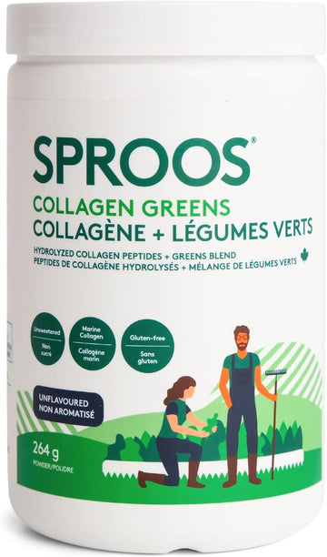 Sproos - Collagen Greens - Beverage Powder - Hydrolised Collagen Peptide, Greens Blend - Antioxidant And Enhanced Skin, Hair & Nails - Unflavoured - Sugar Free - 20-Day Supply - 264 G