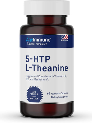 5-Htp Formula For Stress Relief And Relaxation Support For Teens And Adults With 5-Htp, L-Theanine, Vitamin B6, Vitamin B12, Magnesium - Doctor Formulated - Magnesium Stearate Free - 60 Capsules