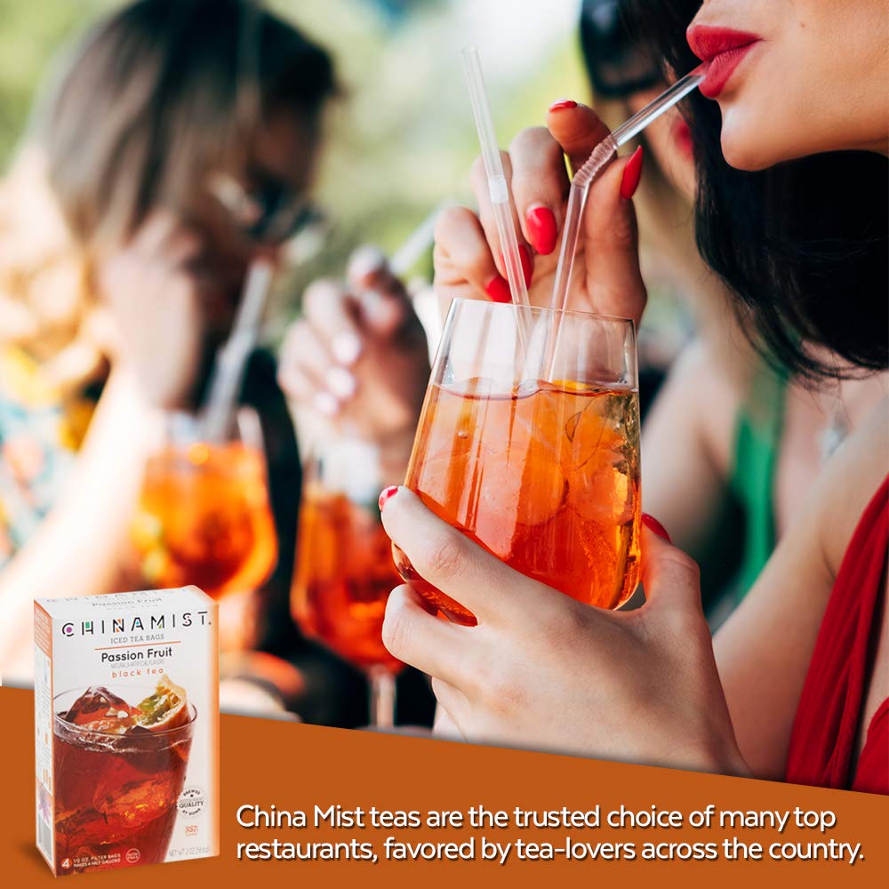 China Mist Iced Tea – Passion Fruit Black Tea Infusion – Refreshing And Delicious – Each Tea Bag Yields 1/2 Gallon – 4 Bags