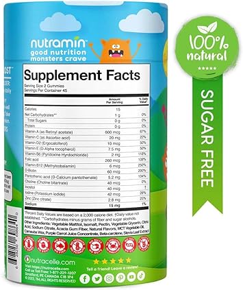 Nutracelle NUTRAMIN Sugar-Free, Allergen-Free & Vegan Gummy Multivitamins for Kids - Great Tasting Gummies Your Kids Will Love - 90 Count Bottle