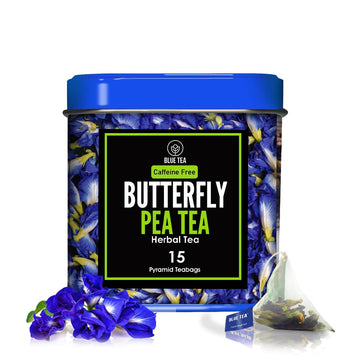 Blue Tea - Butterfly Pea Flower Tea - 15 Count - Plant Based Tea Bag | Detox Tea | Herbal Tea - Caffeine Free - Flower Based - Gluten Free - Gmo-Free - Vegan | Tin Packaging