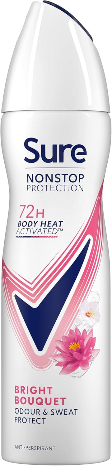 Sure Nonstop Protection Bright Bouquet Anti-Perspirant Aerosol Women'S Deodorant Spray With Body Heat Activated Tech. And A Strawberry & Vanilla Scent For 72 Hour Odour And Sweat Protection 150 Ml