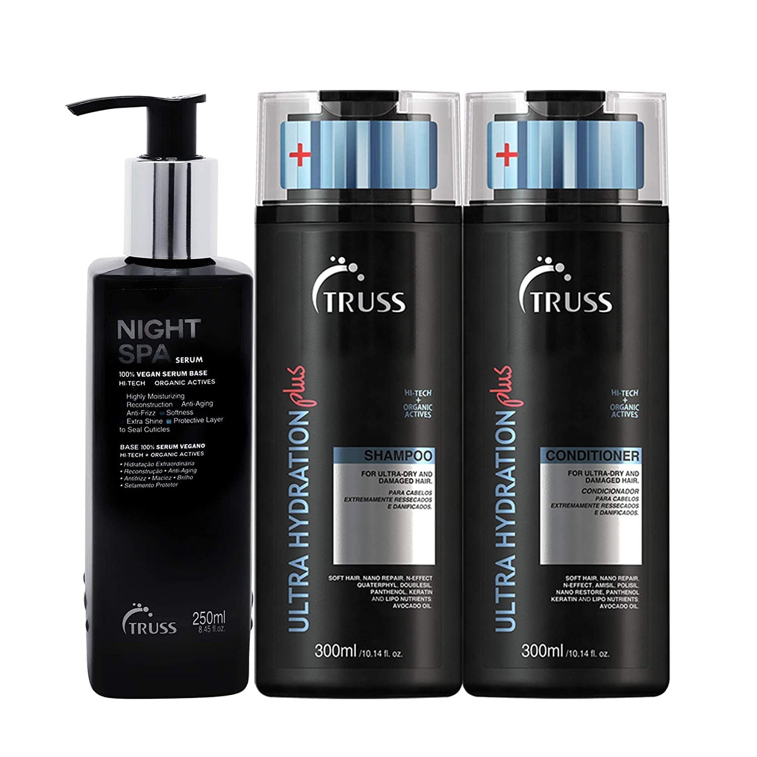 Truss Ultra Hydration Plus Shampoo And Conditioner Set Bundle With Night Spa Hair Serum