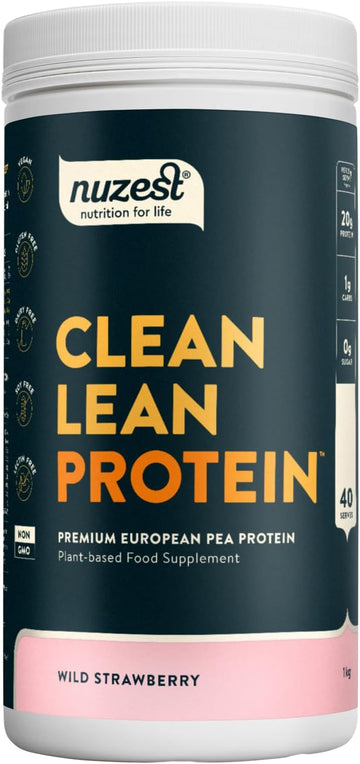 Vegan Protein Powders By Nuzest - Clean Lean Protein - Wild Strawberry - Plant Based Pea Protein Shake - Low Calorie & Low Carb - Gluten Free - Dairy Free - 1Kg (40 Servings)