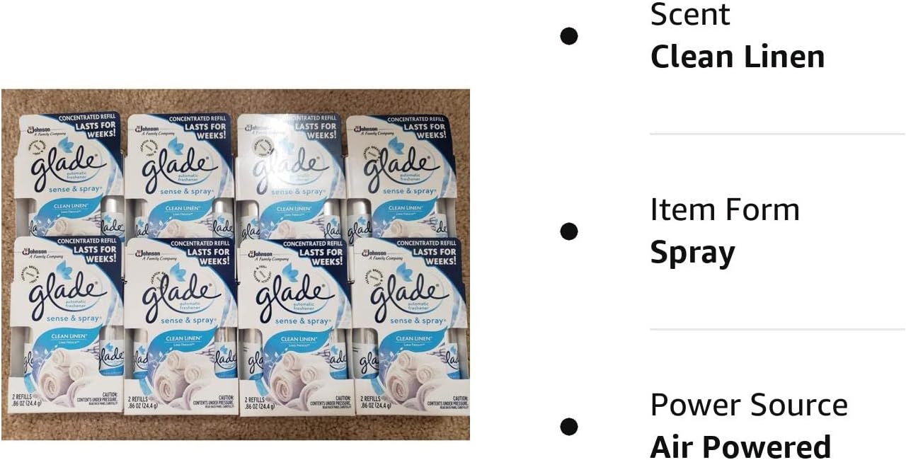 PACK OF 8 - Glade Sense & Spray Automatic Air Freshener, Refill, Clean Linen, 0.86 oz, 2 ct : Health & Household