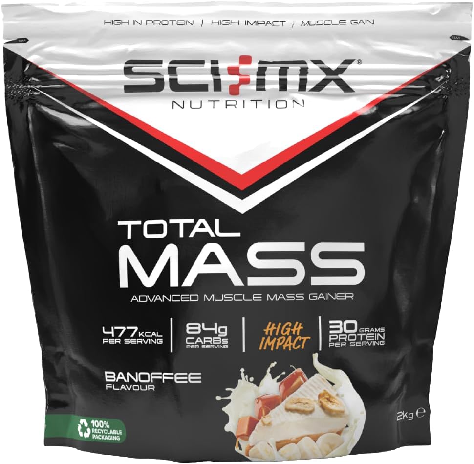 Sci-Mx Total Mass - Advanced Muscle Mass Gainer Protein Powder - Muscle Growth & Weight Gain - Banoffee • 32G Protein + 477 Calories Per Serving • 2Kg