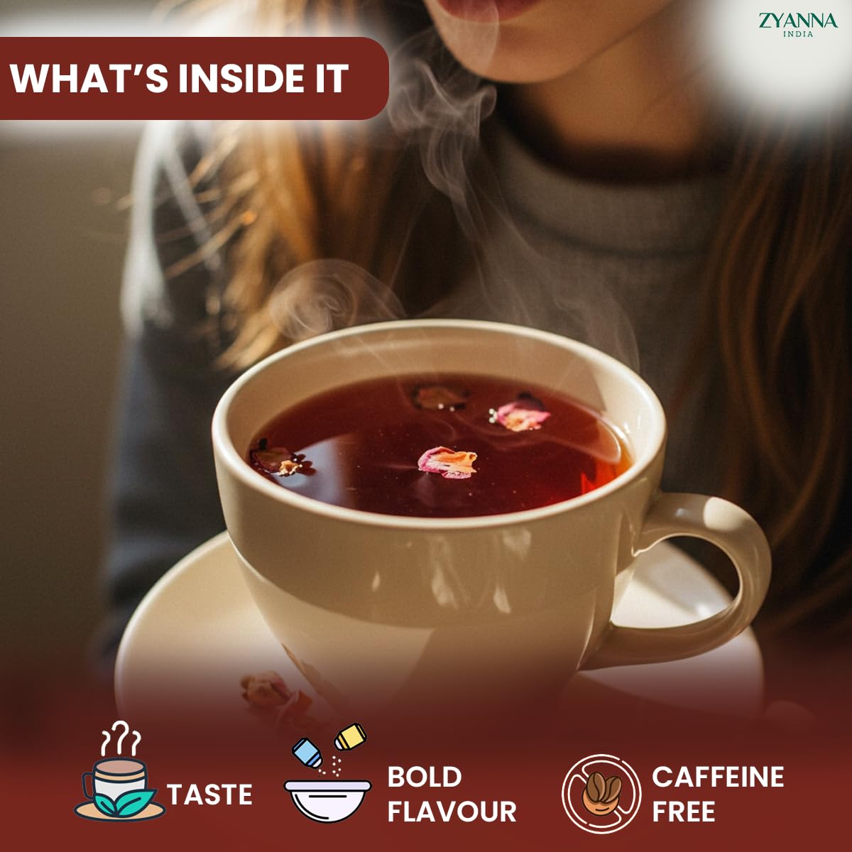 Zyanna Rose Petals Black Tea, Premium Loose Leaf Black Tea With Rose Petals, Loose Leaf With Natural Ingredients 3.53Oz-100G-50 Cups (Brew Hot Or Iced Tea)
