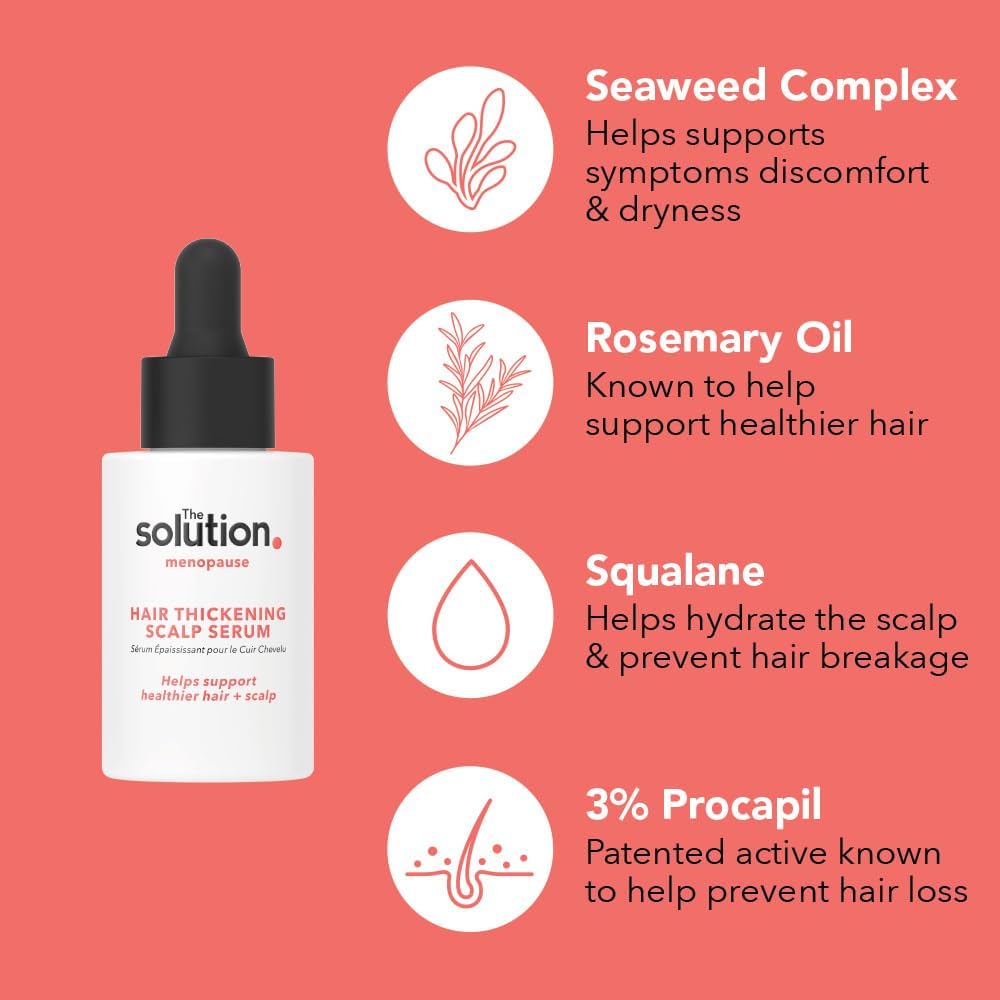The Solution Menopause Hair Thickening Scalp Serum (30ml). Healthy Scalp Hair Growth Serum for Women, Cruelty Free Hair Growth Products, Hair Thickening Products for Women : Amazon.co.uk: Beauty