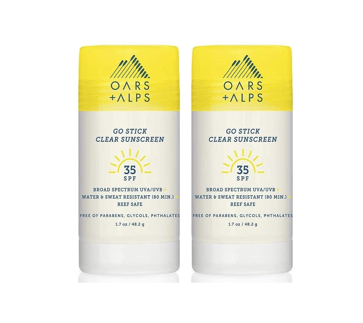 Oars + Alps Go Stick Clear SPF 35 Face Sunscreen, Skin Care Infused with Vitamin E and Antioxidants, Water and Sweat Resistant, TSA Friendly, 1.7 Oz, 2 Pack