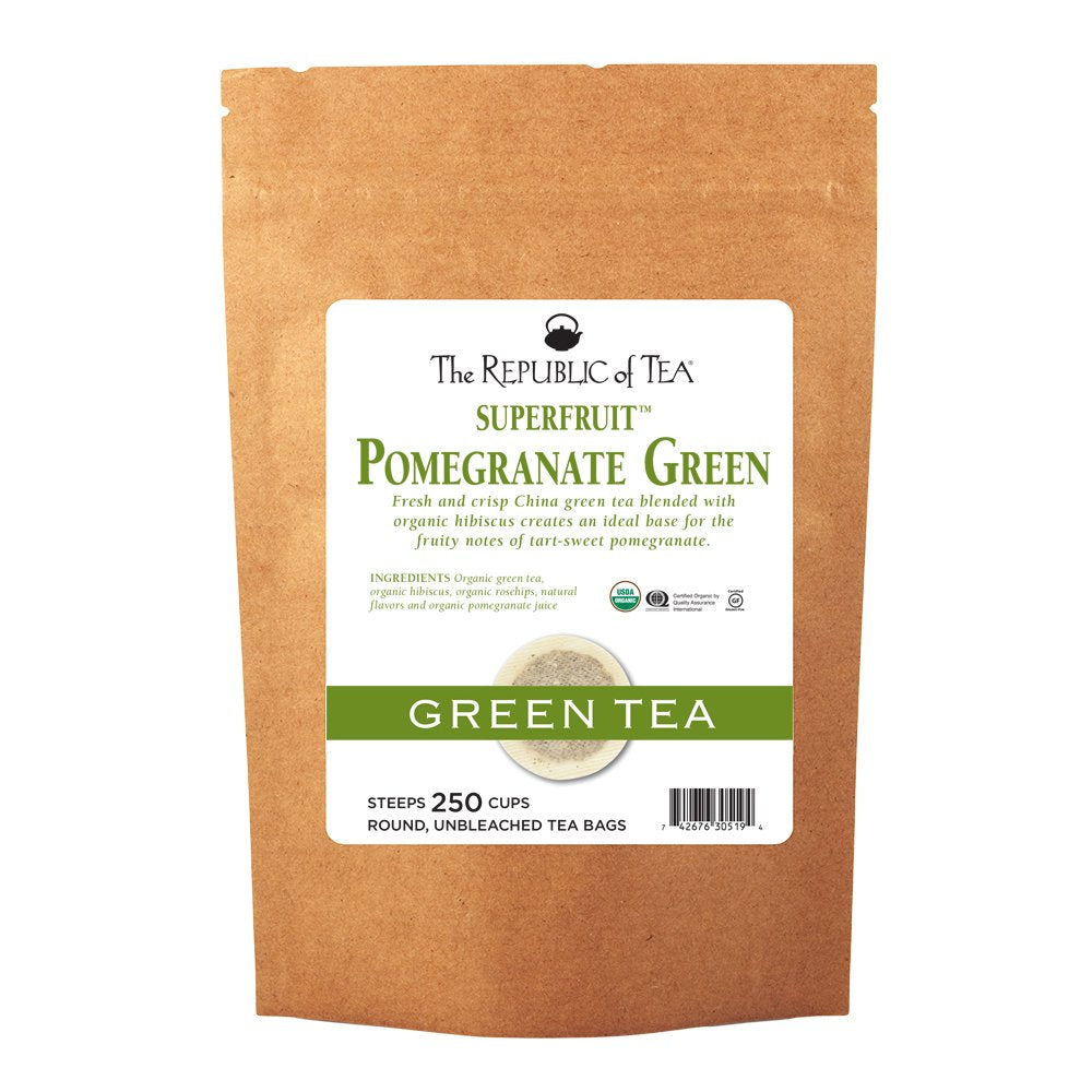 The Republic Of Tea Organic Pomegranate Green Tea, 250 Tea Bags, Superfruit Premium Green Tea Blend